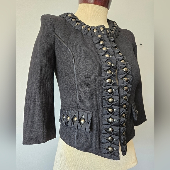 Elisabetta Franchi Italy Black Cropped Silk Lined Blazer Jacket. Size 42/ Sm-m - Picture 2 of 14